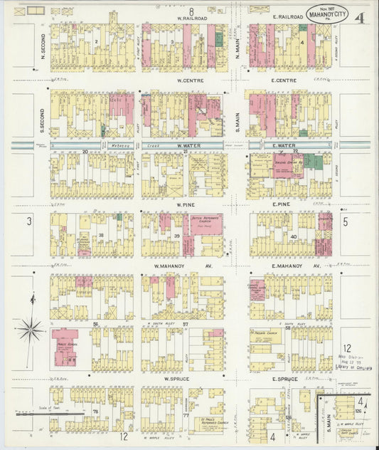 Sanborn Fire Insurance Map from Mahanoy City, Schuylkill County, Pennsylvania (1907), Sheet #0004 - Historic Sanborn Fire Insurance Map Print, vintage old map wall art, antique decor, genealogy gift, Pennsylvania Pennsylvania map
