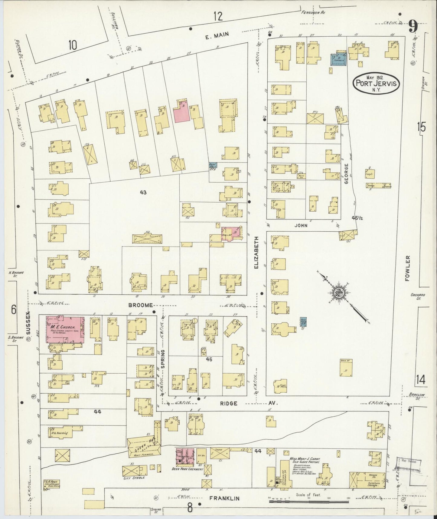 Sanborn Fire Insurance Map from Port Jervis, Orange County, New York (1912), Sheet #0009 - Historic Sanborn Fire Insurance Map Print, vintage old map wall art, antique decor, genealogy gift, New York New York map
