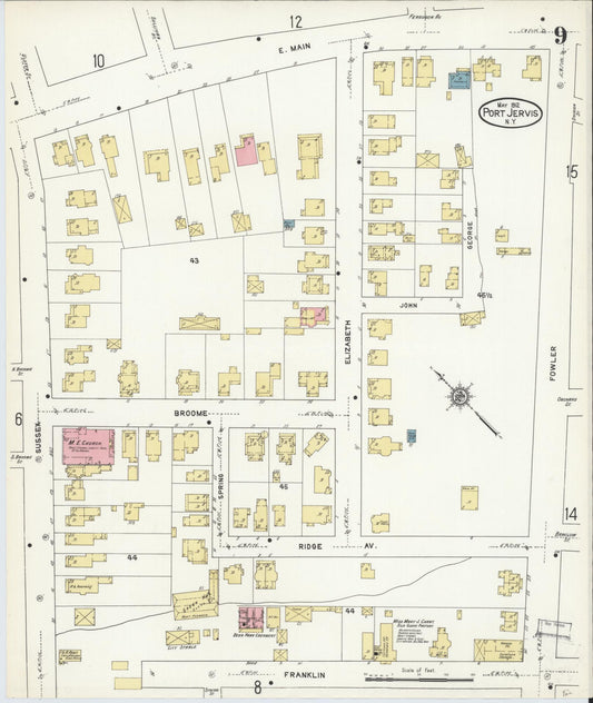 Sanborn Fire Insurance Map from Port Jervis, Orange County, New York (1912), Sheet #0009 - Historic Sanborn Fire Insurance Map Print, vintage old map wall art, antique decor, genealogy gift, New York New York map