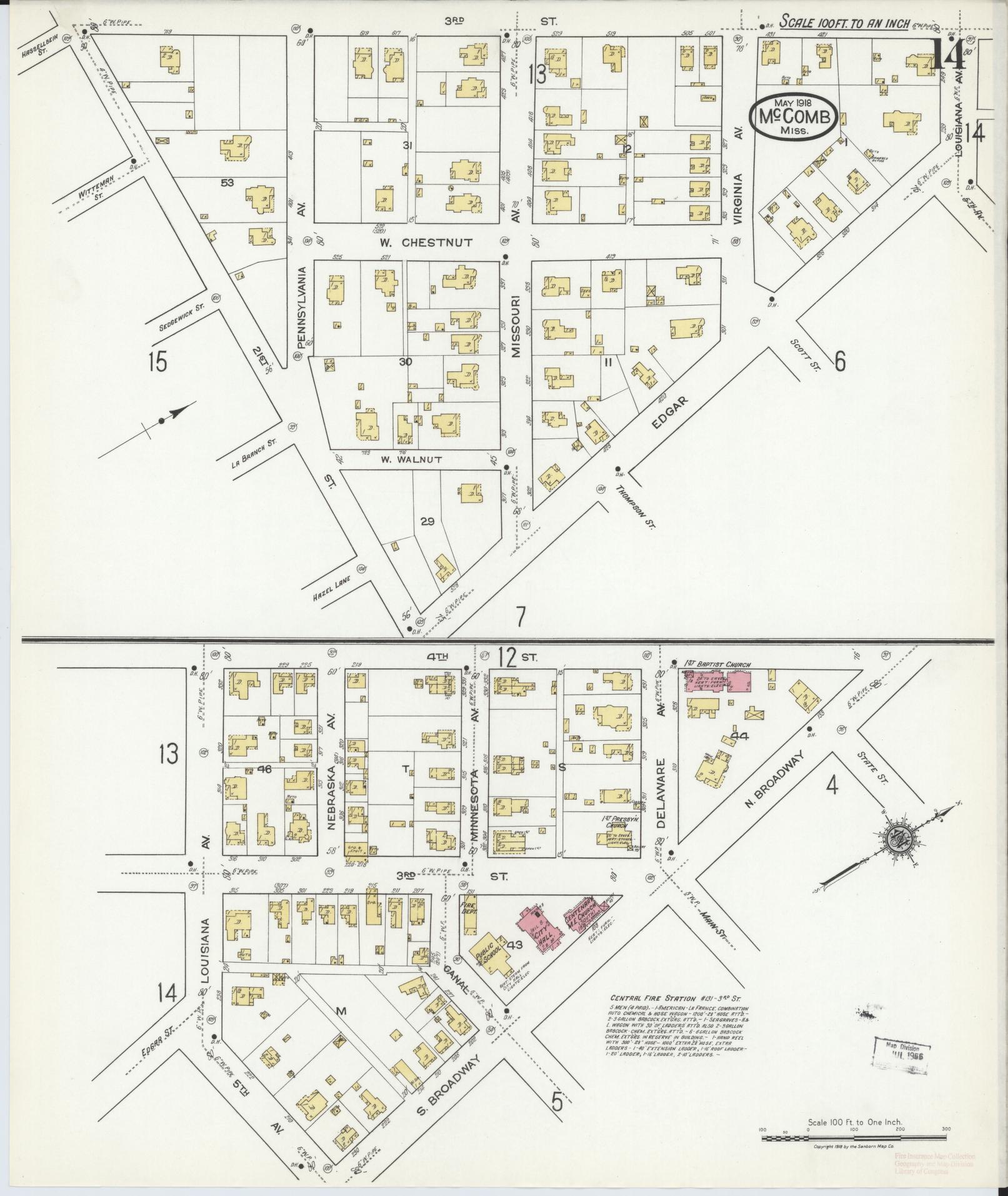Sanborn Fire Insurance Map from McComb, Pike County, Mississippi (1918), Sheet #0014 - Complete Map Set gallery image, historic Sanborn map, vintage wall art, Mississippi Mississippi
