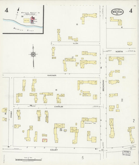 Sanborn Fire Insurance Map from Machias, Washington County, Maine (1925), Sheet #0004 - Historic Sanborn Fire Insurance Map Print, vintage old map wall art, antique decor, genealogy gift, Maine Maine map