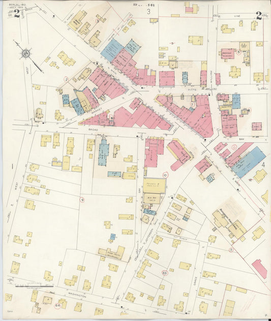 Sanborn Fire Insurance Map from Berlin, Worcester County, Maryland (1942), Sheet #0002 - Historic Sanborn Fire Insurance Map Print, vintage old map wall art, antique decor, genealogy gift, Maryland Maryland map