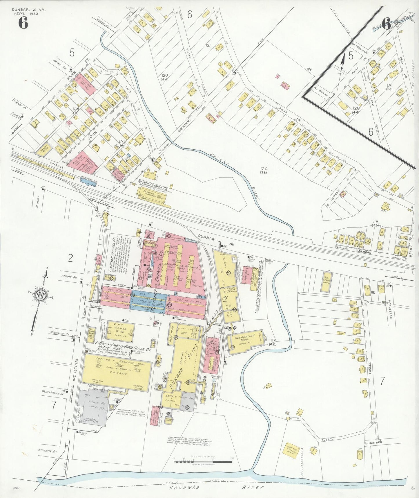 Sanborn Fire Insurance Map from Dunbar, Kanawha County, West Virginia (1933), Sheet #0006 - Complete Map Set gallery image, historic Sanborn map, vintage wall art, West Virginia West Virginia