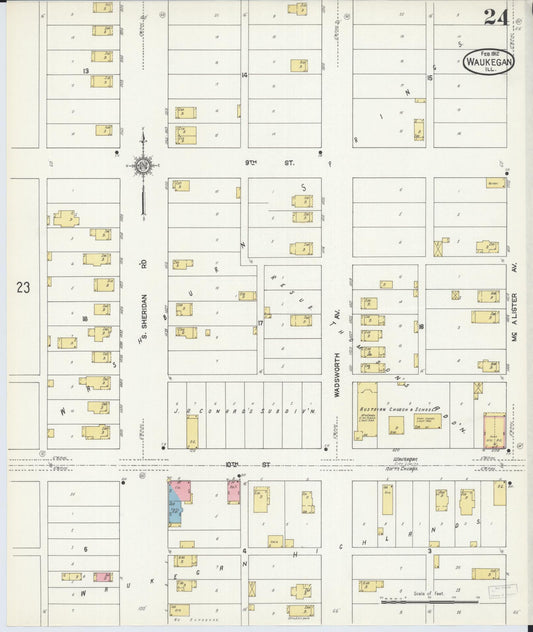 Sanborn Fire Insurance Map from Waukegan, Lake County, Illinois (1912), Sheet #0024 - Historic Sanborn Fire Insurance Map Print, vintage old map wall art, antique decor, genealogy gift, Illinois Illinois map