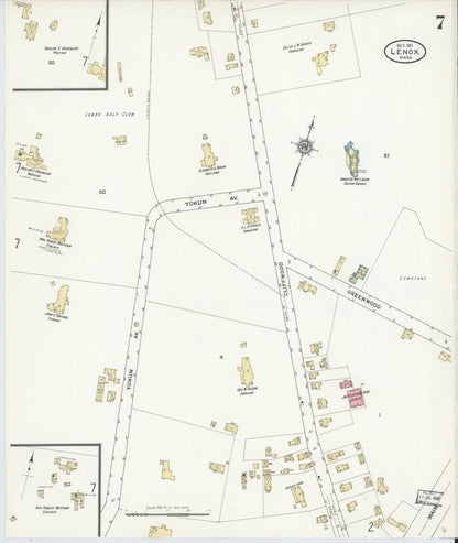Sanborn Fire Insurance Map from Lenox, Berkshire County, Massachusetts (1911), Sheet #0007 - Historic Sanborn Fire Insurance Map Print, vintage old map wall art, antique decor, genealogy gift, Massachusetts Massachusetts map
