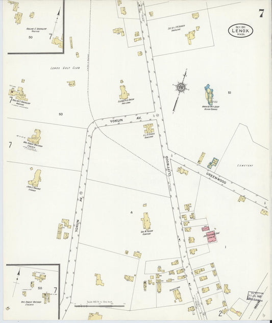 Sanborn Fire Insurance Map from Lenox, Berkshire County, Massachusetts (1911), Sheet #0007 - Historic Sanborn Fire Insurance Map Print, vintage old map wall art, antique decor, genealogy gift, Massachusetts Massachusetts map