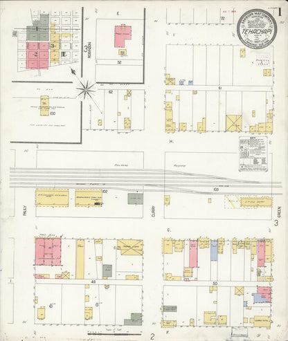 Sanborn Fire Insurance Map from Tehachapi, Kern County, California (1907), Sheet #0001 - Complete Map Set gallery image, historic Sanborn map, vintage wall art, California California