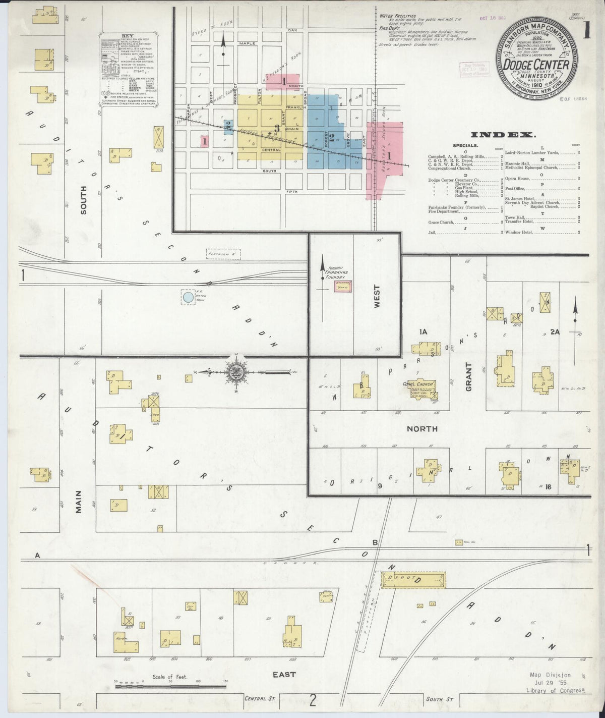 Sanborn Fire Insurance Map from Dodge Center, Dodge County, Minnesota (1910), Sheet #0001 - Historic Sanborn Fire Insurance Map Print, vintage old map wall art, antique decor, genealogy gift, Minnesota Minnesota map