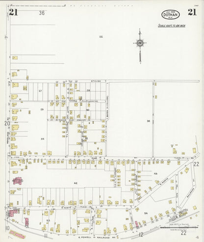 Sanborn Fire Insurance Map from Dothan, Houston County, Alabama (1924), Sheet #0021 - Complete Map Set gallery image, historic Sanborn map, vintage wall art, Alabama Alabama