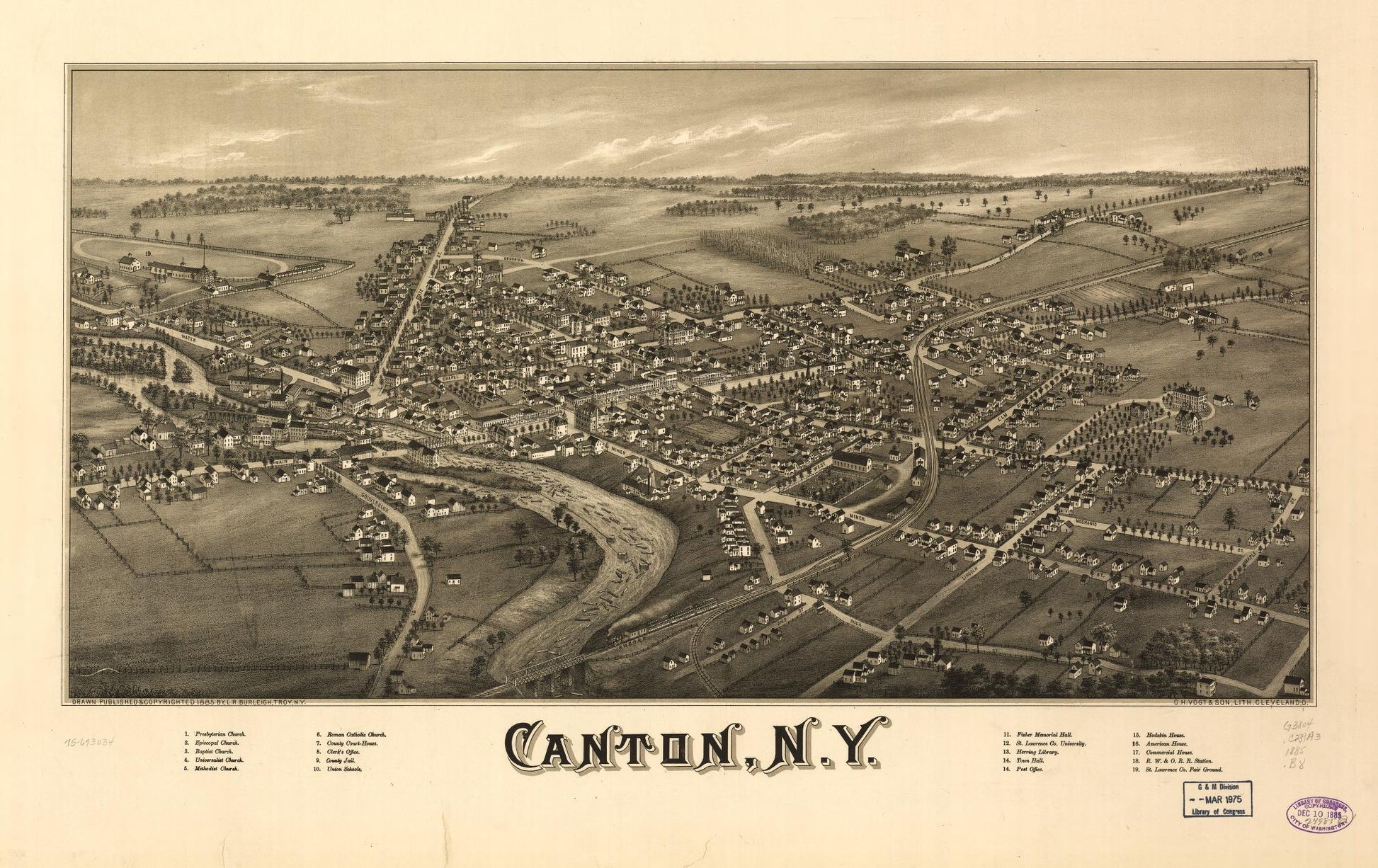 Canton, N.Y. (1885) – Historic Bird’s-Eye View Panorama Print