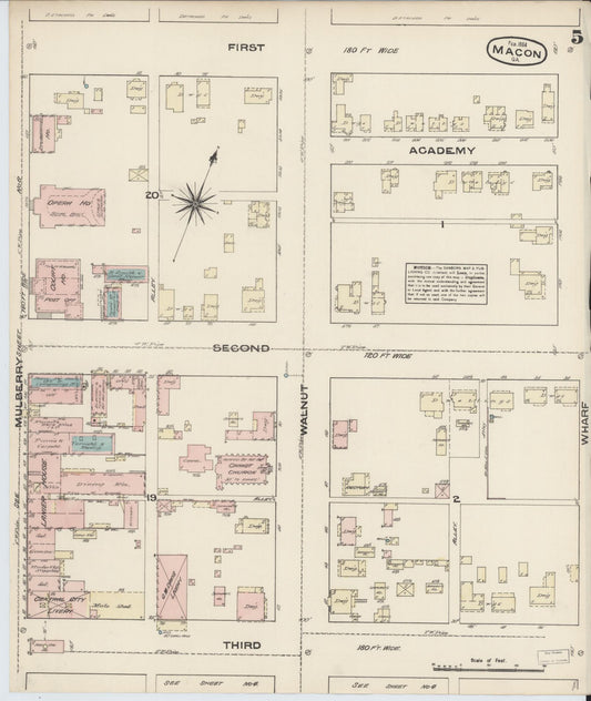 Sanborn Fire Insurance Map from Macon, Bibb and Jones County, Georgia (1884), Sheet #0005 - Historic Sanborn Fire Insurance Map Print, vintage old map wall art, antique decor, genealogy gift, Georgia Georgia map