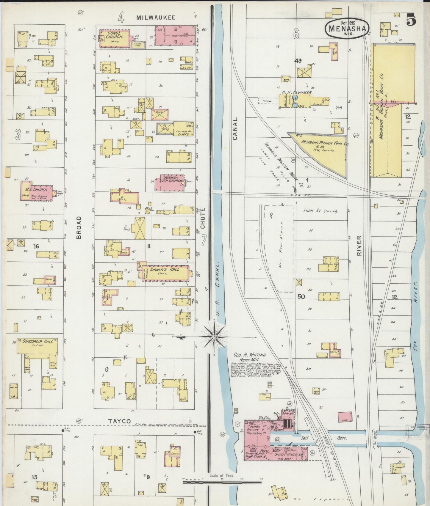Sanborn Fire Insurance Map from Menasha, Winnebago County, Wisconsin (1895), Sheet #0005 - Complete Map Set gallery image, historic Sanborn map, vintage wall art, Wisconsin Wisconsin