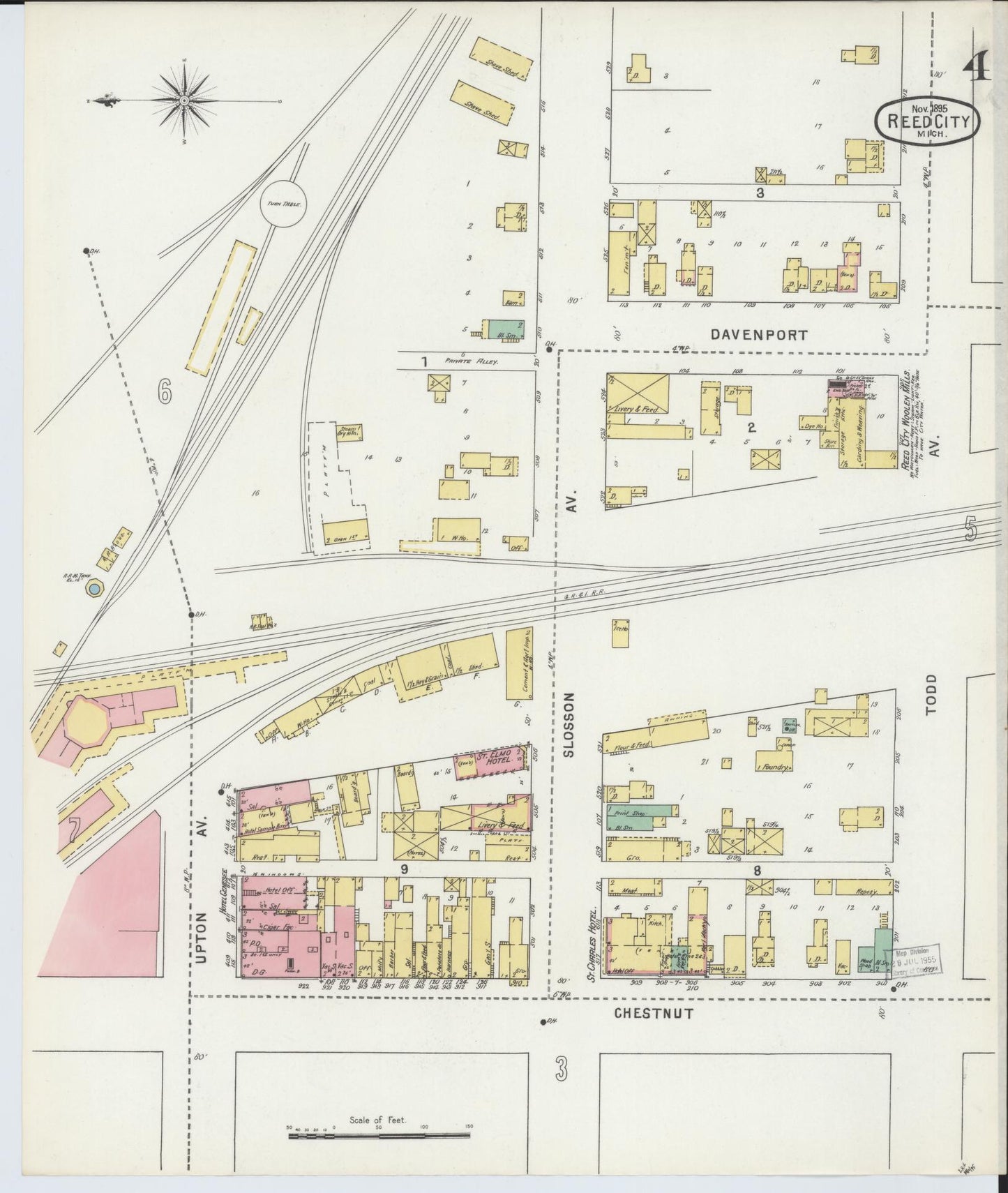 Sanborn Fire Insurance Map from Reed City, Osceola County, Michigan (1895), Sheet #0004 - Complete Map Set gallery image, historic Sanborn map, vintage wall art, Michigan Michigan