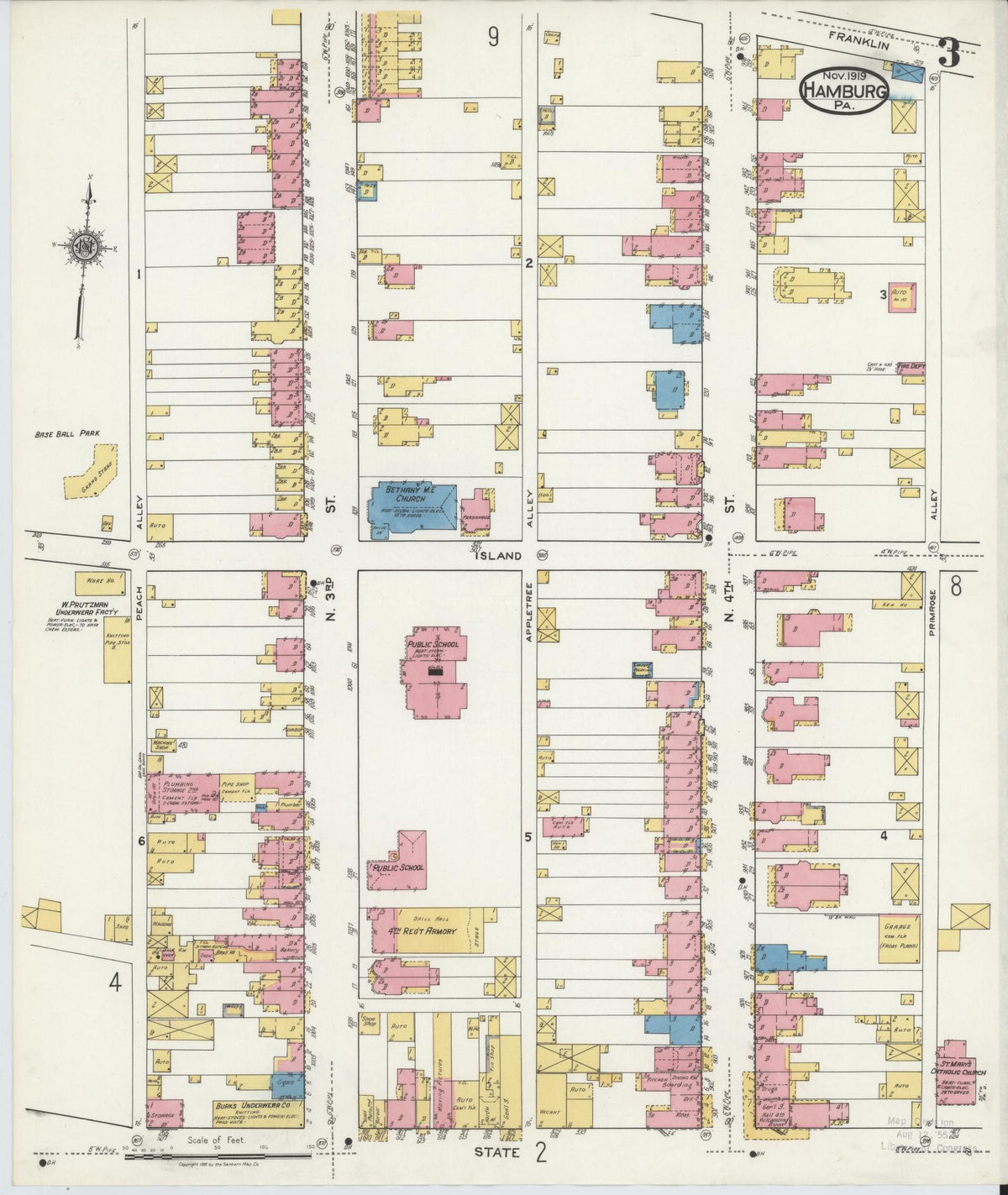 Sanborn Fire Insurance Map from Hamburg, Berks County, Pennsylvania (1919), Sheet #0003 - Complete Map Set gallery image, historic Sanborn map, vintage wall art, Pennsylvania Pennsylvania