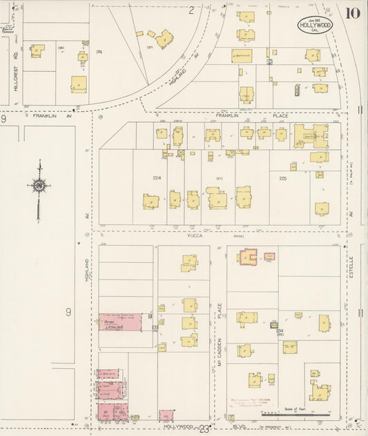 Sanborn Fire Insurance Map from Hollywood, Los Angeles County, California (1913), Sheet #0010 - Historic Sanborn Fire Insurance Map Print, vintage old map wall art, antique decor, genealogy gift, California California map