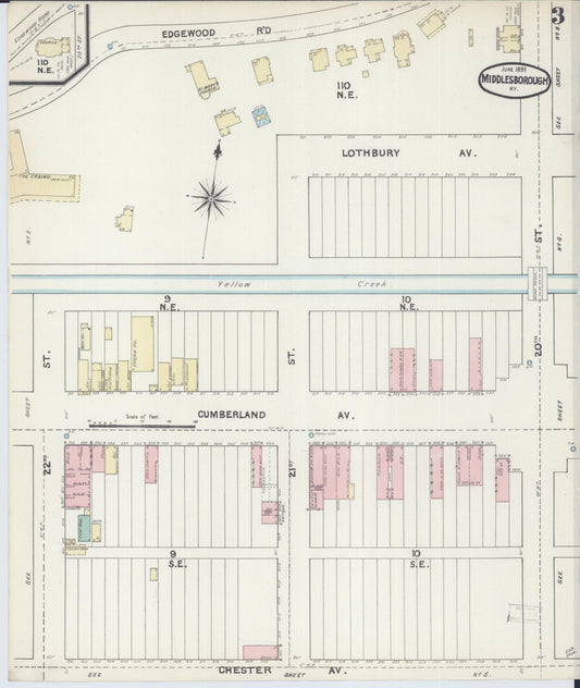 Sanborn Fire Insurance Map from Middlesboro, Bell County, Kentucky (1891), Sheet #0003 - Historic Sanborn Fire Insurance Map Print, vintage old map wall art, antique decor, genealogy gift, Kentucky Kentucky map