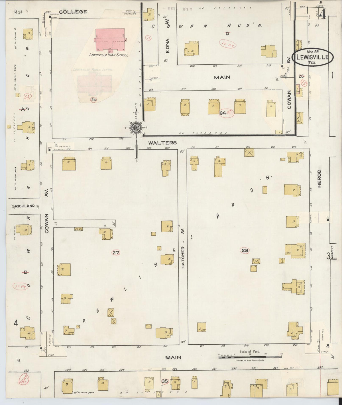 Sanborn Fire Insurance Map from Lewisville, Denton County, Texas (1934), Sheet #0004 - Complete Map Set gallery image, historic Sanborn map, vintage wall art, Texas Texas