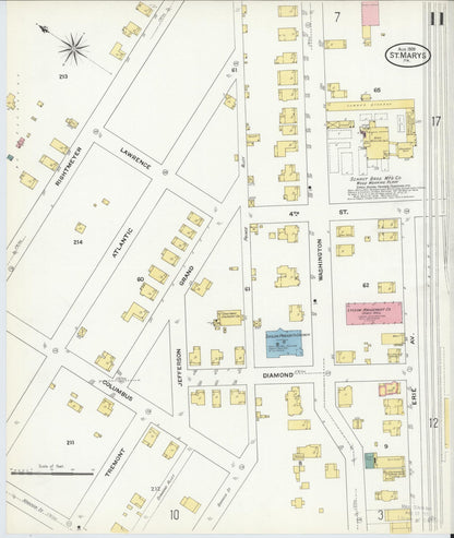 Sanborn Fire Insurance Map from Saint Marys, Elk County, Pennsylvania (1909), Sheet #0011 - Historic Sanborn Fire Insurance Map Print, vintage old map wall art, antique decor, genealogy gift, Pennsylvania Pennsylvania map