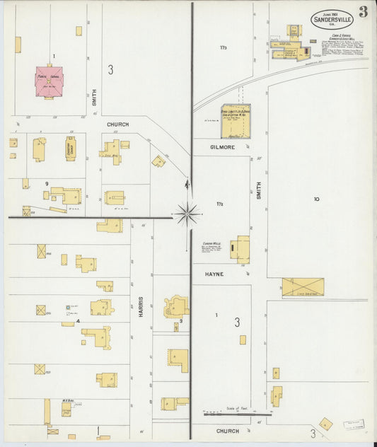 Sanborn Fire Insurance Map from Sandersville, Washington County, Georgia (1901), Sheet #0003 - Historic Sanborn Fire Insurance Map Print, vintage old map wall art, antique decor, genealogy gift, Georgia Georgia map
