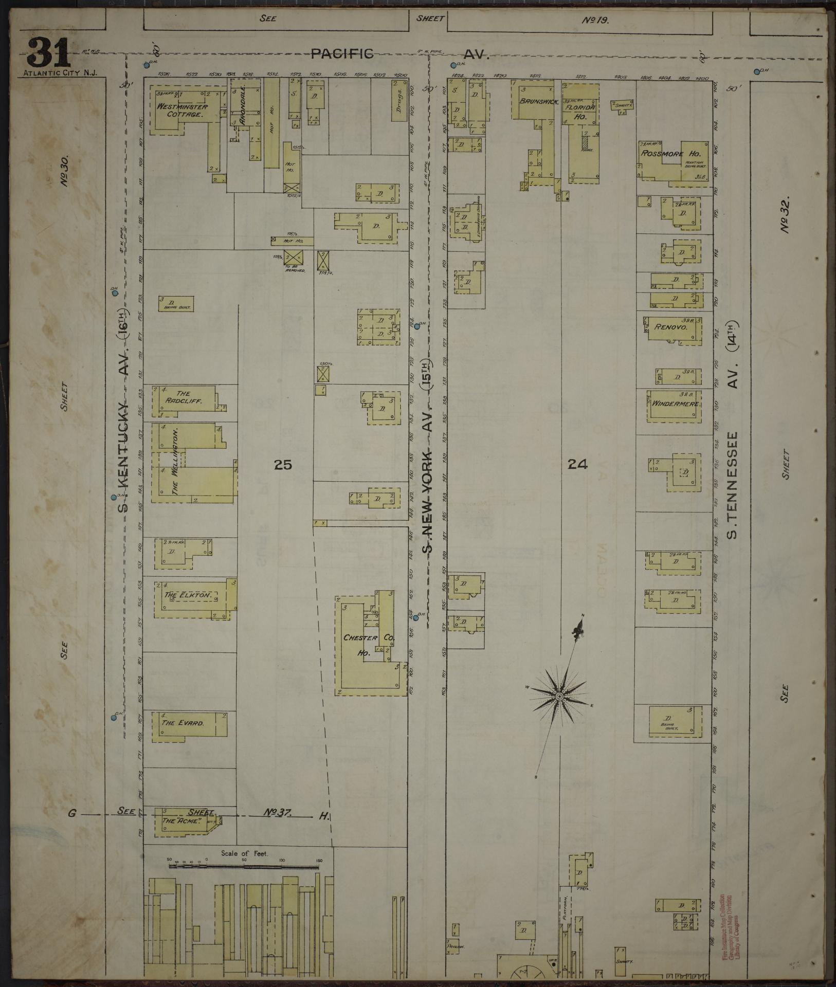 Sanborn Fire Insurance Map from Atlantic City, Atlantic County, New Jersey (1886), Sheet #0031 - Complete Map Set gallery image, historic Sanborn map, vintage wall art, New Jersey New Jersey