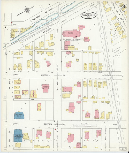 Sanborn Fire Insurance Map from Connersville, Fayette County, Indiana (1913), Sheet #0008 - Historic Sanborn Fire Insurance Map Print, vintage old map wall art, antique decor, genealogy gift, Indiana Indiana map