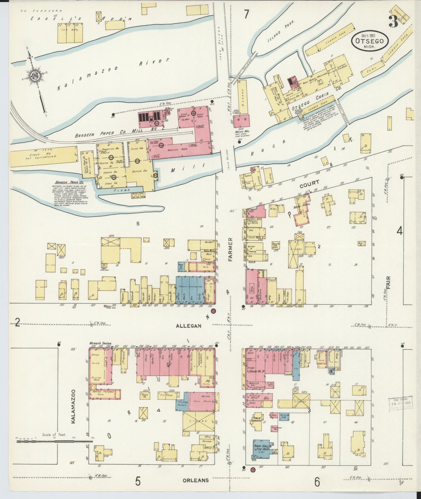 Sanborn Fire Insurance Map from Otsego, Allegan County, Michigan (1911), Sheet #0003 - Historic Sanborn Fire Insurance Map Print, vintage old map wall art, antique decor, genealogy gift, Michigan Michigan map