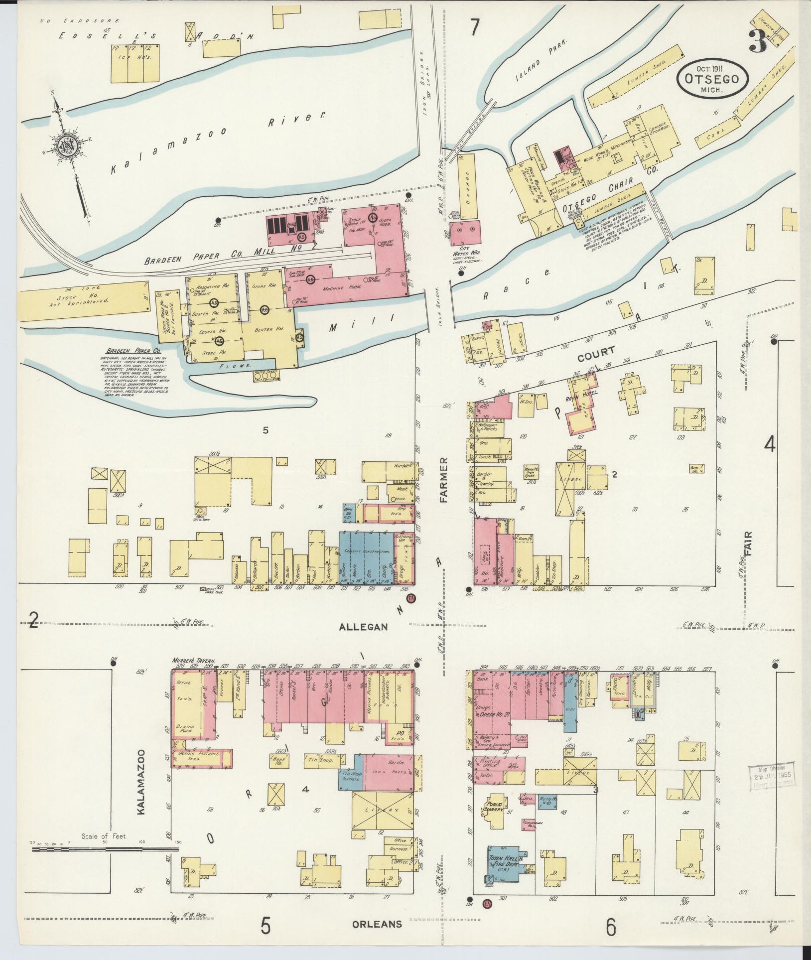 Sanborn Fire Insurance Map from Otsego, Allegan County, Michigan (1911), Sheet #0003 - Historic Sanborn Fire Insurance Map Print, vintage old map wall art, antique decor, genealogy gift, Michigan Michigan map