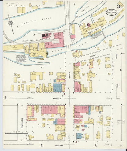 Sanborn Fire Insurance Map from Otsego, Allegan County, Michigan (1911), Sheet #0003 - Historic Sanborn Fire Insurance Map Print, vintage old map wall art, antique decor, genealogy gift, Michigan Michigan map