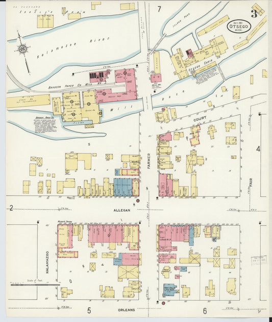 Sanborn Fire Insurance Map from Otsego, Allegan County, Michigan (1911), Sheet #0003 - Historic Sanborn Fire Insurance Map Print, vintage old map wall art, antique decor, genealogy gift, Michigan Michigan map