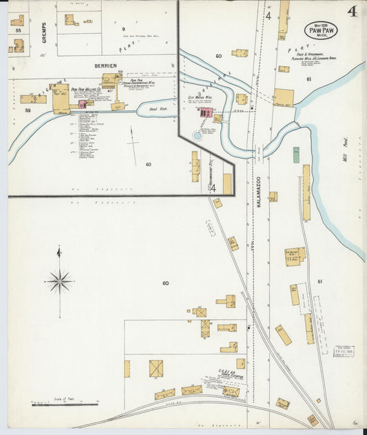 Sanborn Fire Insurance Map from Paw Paw, Van Buren County, Michigan (1899), Sheet #0004 - Historic Sanborn Fire Insurance Map Print, vintage old map wall art, antique decor, genealogy gift, Michigan Michigan map