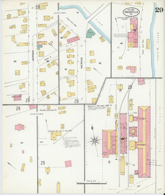 Sanborn Fire Insurance Map from Meadville, Crawford County, Pennsylvania (1905), Sheet #0029 - Historic Sanborn Fire Insurance Map Print, vintage old map wall art, antique decor, genealogy gift, Pennsylvania Pennsylvania map