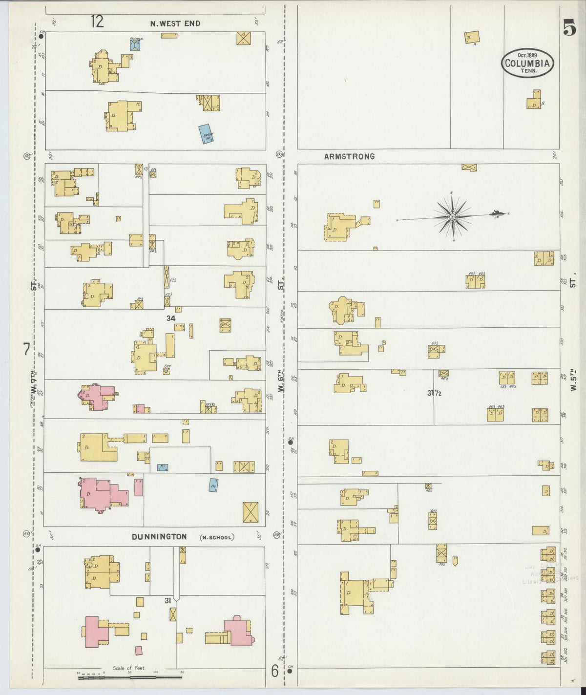 Sanborn Fire Insurance Map from Columbia, Maury County, Tennessee (1899), Sheet #0005 - Complete Map Set gallery image, historic Sanborn map, vintage wall art, Tennessee Tennessee