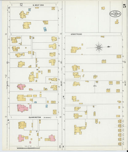 Sanborn Fire Insurance Map from Columbia, Maury County, Tennessee (1899), Sheet #0005 - Complete Map Set gallery image, historic Sanborn map, vintage wall art, Tennessee Tennessee