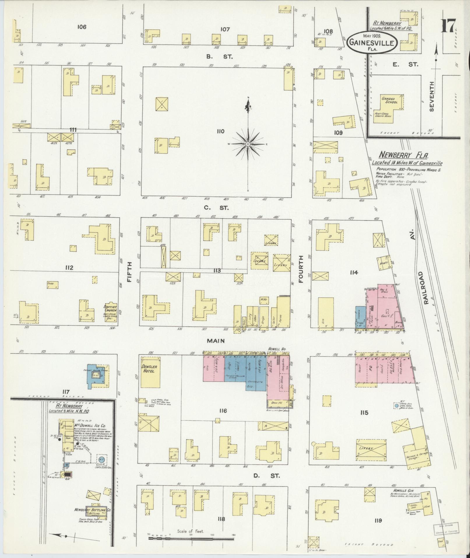 Sanborn Fire Insurance Map from Gainesville, Alachua County, Florida (1909), Sheet #0017 - Complete Map Set gallery image, historic Sanborn map, vintage wall art, Florida Florida