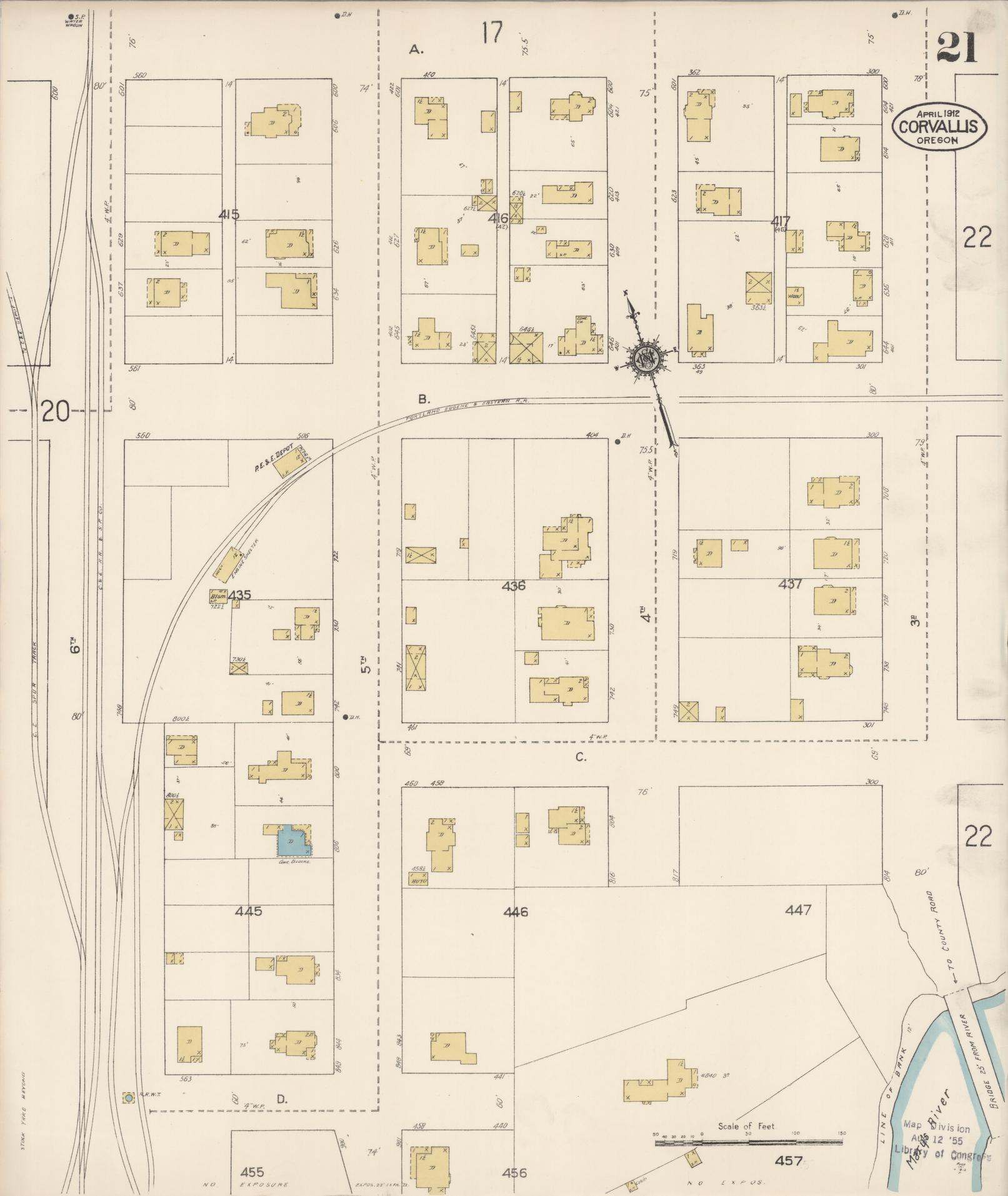 Sanborn Fire Insurance Map from Corvallis, Benton County, Oregon (1912), Sheet #0021 - Historic Sanborn Fire Insurance Map Print, vintage old map wall art, antique decor, genealogy gift, Oregon Oregon map