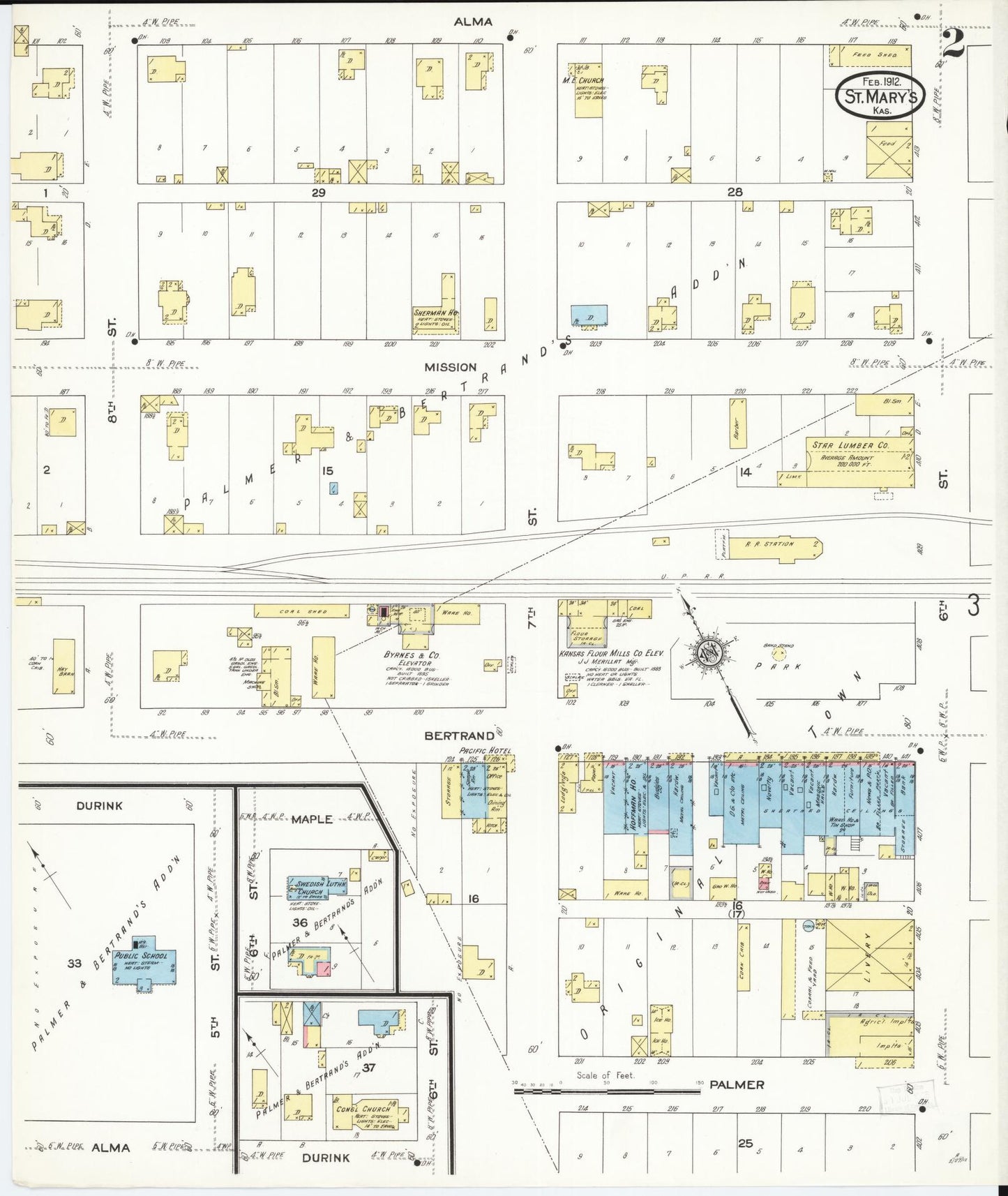 Sanborn Fire Insurance Map from Saint Marys, Pottawatomie County, Kansas (1912), Sheet #0002 - Complete Map Set gallery image, historic Sanborn map, vintage wall art, Kansas Kansas