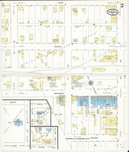 Sanborn Fire Insurance Map from Saint Marys, Pottawatomie County, Kansas (1912), Sheet #0002 - Complete Map Set gallery image, historic Sanborn map, vintage wall art, Kansas Kansas