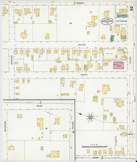 Sanborn Fire Insurance Map from Brenham, Washington County, Texas (1906), Sheet #0002 - Historic Sanborn Fire Insurance Map Print, vintage old map wall art, antique decor, genealogy gift, Texas Texas map
