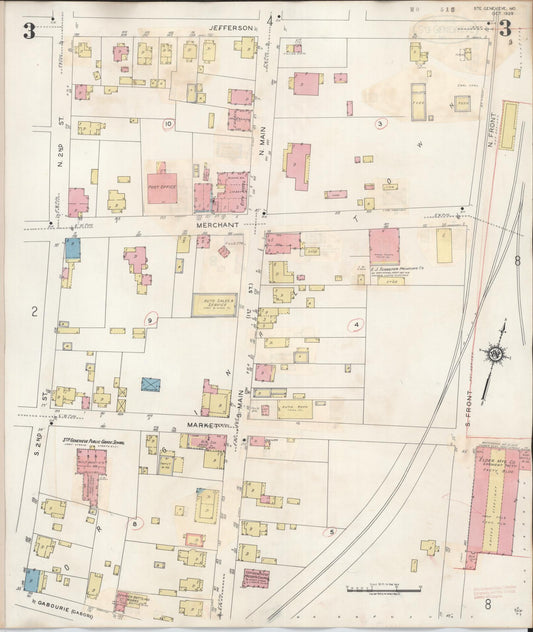 Sanborn Fire Insurance Map from Sainte Genevieve, Saint Genevieve County, Missouri (1945), Sheet #0003 - Historic Sanborn Fire Insurance Map Print, vintage old map wall art, antique decor, genealogy gift, Missouri Missouri map