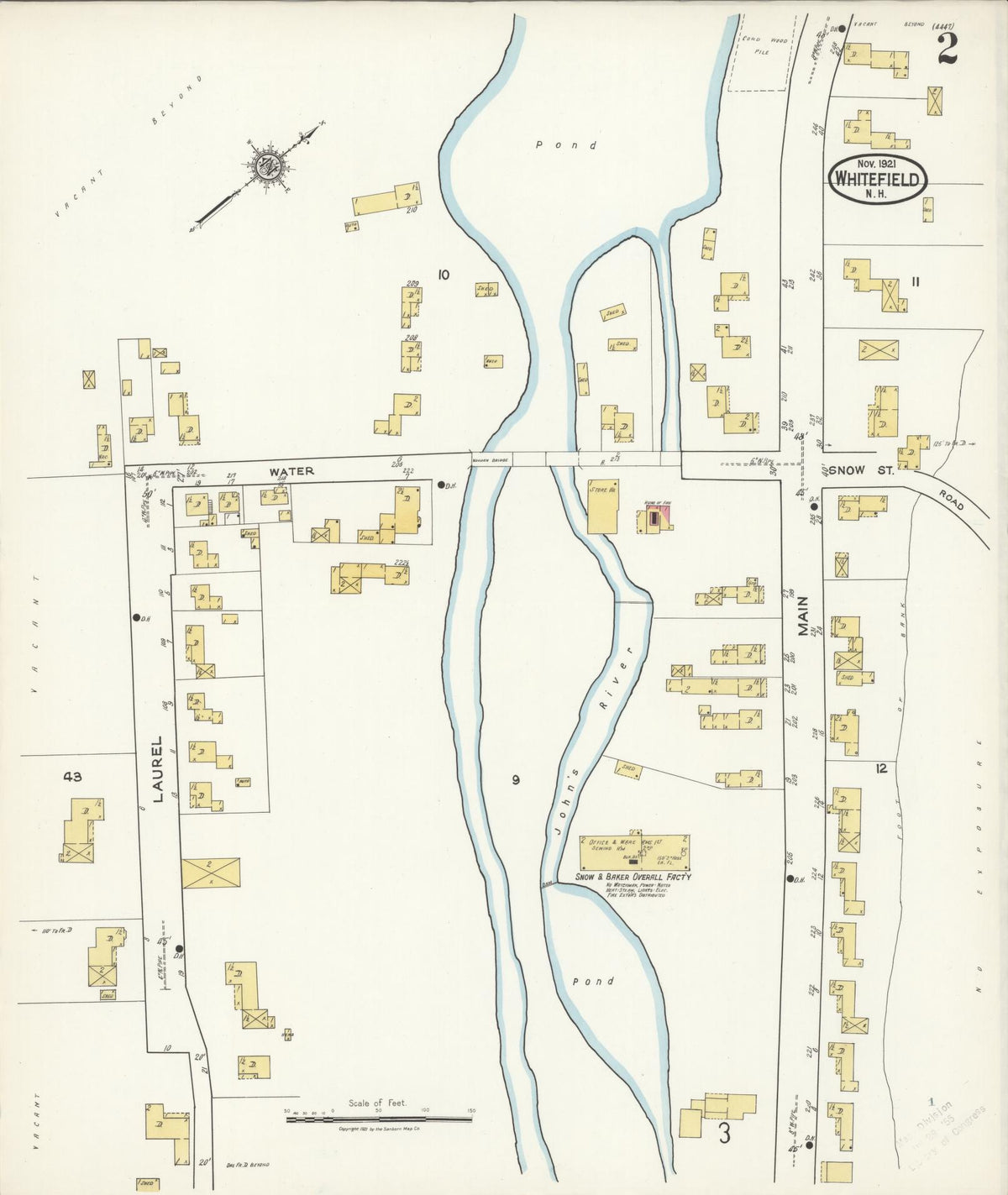 Sanborn Fire Insurance Map from Whitefield, Coos County, New Hampshire (1921), Sheet #0002 - Complete Map Set gallery image, historic Sanborn map, vintage wall art, New Hampshire New Hampshire