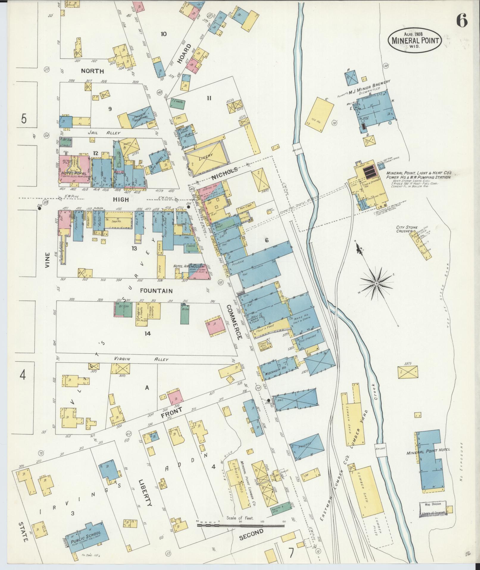 Sanborn Fire Insurance Map from Mineral Point, Iowa County, Wisconsin (1908), Sheet #0006 - Complete Map Set gallery image, historic Sanborn map, vintage wall art, Wisconsin Wisconsin
