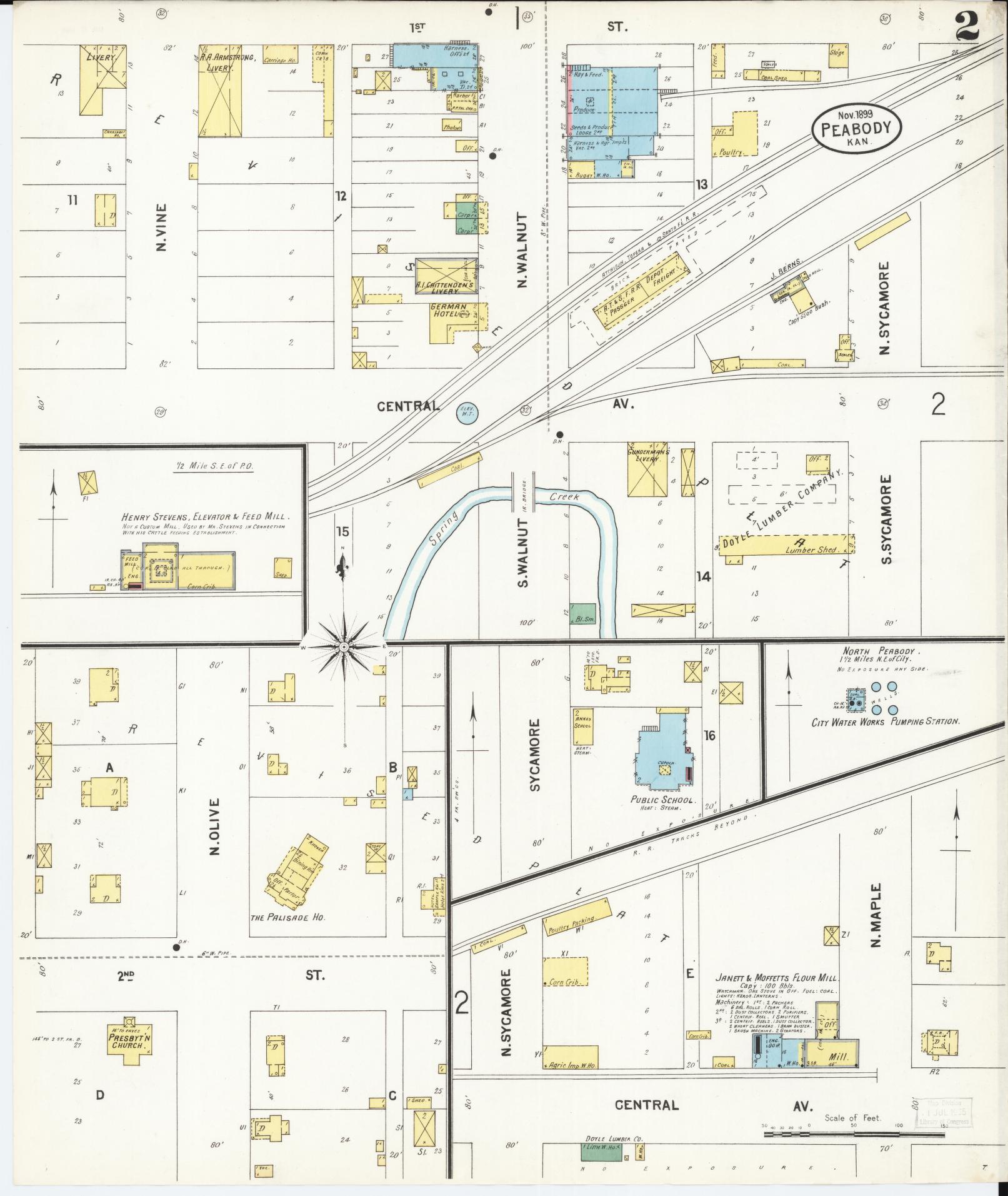 Sanborn Fire Insurance Map from Peabody, Marion County, Kansas (1899), Sheet #0002 - Historic Sanborn Fire Insurance Map Print, vintage old map wall art, antique decor, genealogy gift, Kansas Kansas map
