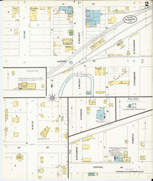 Sanborn Fire Insurance Map from Peabody, Marion County, Kansas (1899), Sheet #0002 - Historic Sanborn Fire Insurance Map Print, vintage old map wall art, antique decor, genealogy gift, Kansas Kansas map