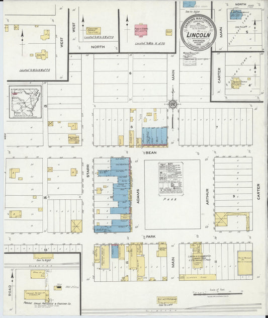 Sanborn Fire Insurance Map from Lincoln, Washington County, Arkansas (1918), Sheet #0001 - Historic Sanborn Fire Insurance Map Print, vintage old map wall art, antique decor, genealogy gift, Arkansas Arkansas map