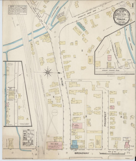 Sanborn Fire Insurance Map from Fonda, Montgomery County, New York (1884), Sheet #0001 - Historic Sanborn Fire Insurance Map Print, vintage old map wall art, antique decor, genealogy gift, New York New York map