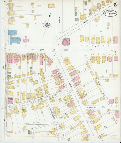 Sanborn Fire Insurance Map from Bloomsburg, Columbia County, Pennsylvania (1901), Sheet #0005 - Historic Sanborn Fire Insurance Map Print, vintage old map wall art, antique decor, genealogy gift, Pennsylvania Pennsylvania map