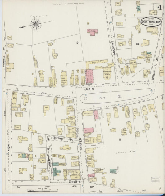 Sanborn Fire Insurance Map from Southington, Hartford County, Connecticut (1890), Sheet #0004 - Historic Sanborn Fire Insurance Map Print, vintage old map wall art, antique decor, genealogy gift, Connecticut Connecticut map