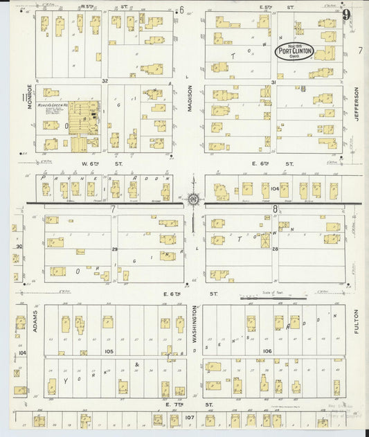 Sanborn Fire Insurance Map from Port Clinton, Ottawa County, Ohio (1916), Sheet #0009 - Historic Sanborn Fire Insurance Map Print, vintage old map wall art, antique decor, genealogy gift, Ohio Ohio map