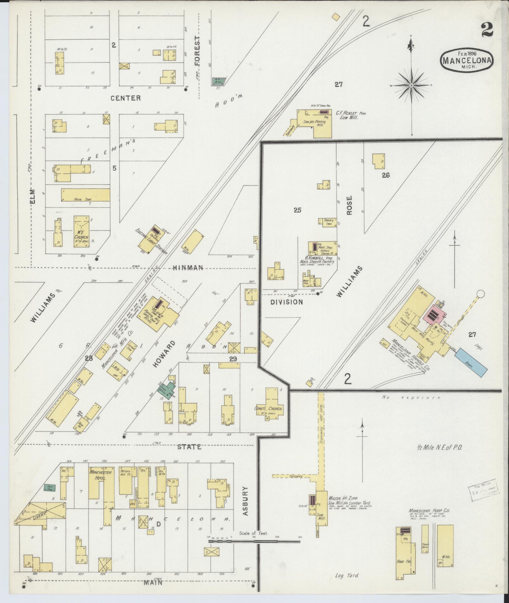 Sanborn Fire Insurance Map from Mancelona, Antrim County, Michigan (1896), Sheet #0002 - Complete Map Set gallery image, historic Sanborn map, vintage wall art, Michigan Michigan