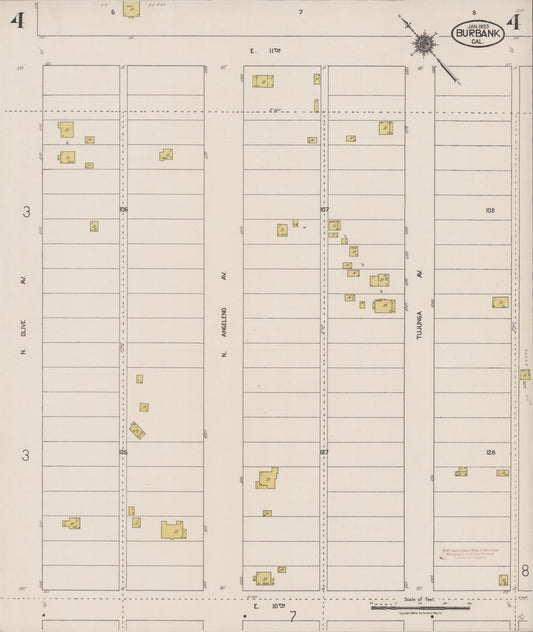 Sanborn Fire Insurance Map from Burbank, Los Angeles County, California (1923), Sheet #0004 - Historic Sanborn Fire Insurance Map Print, vintage old map wall art, antique decor, genealogy gift, California California map